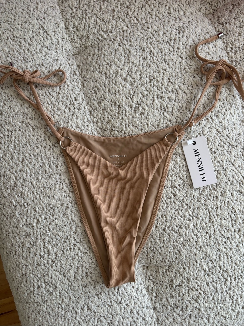 Mennillo Ribbed Tie-Side Rae Bikini Bottom - Nude Tan